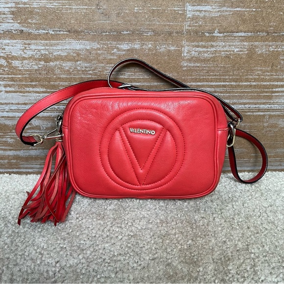 Valentino Signature Mia Crossbody Purse Poppy Red Preppy Classy Summer Tassel - Picture 1 of 15